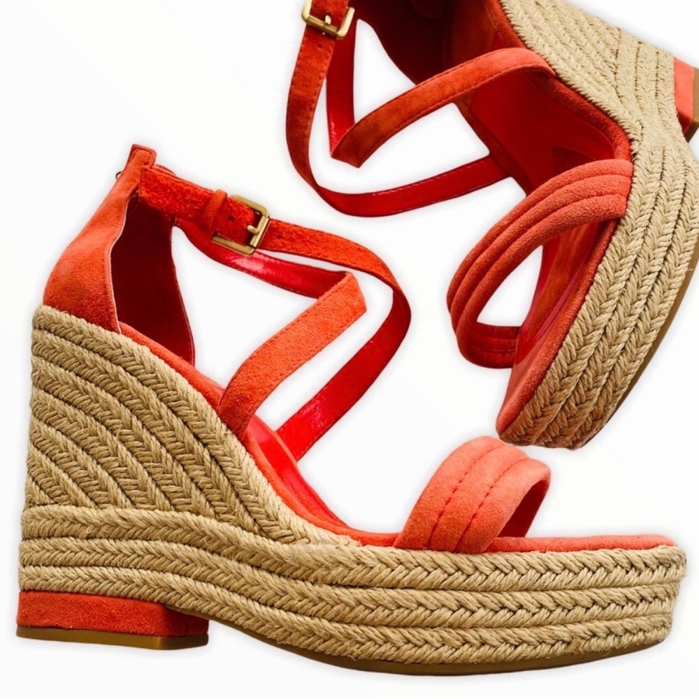 ISOLA Yalena coral suede, leather strap, he espadrille wedge sandal